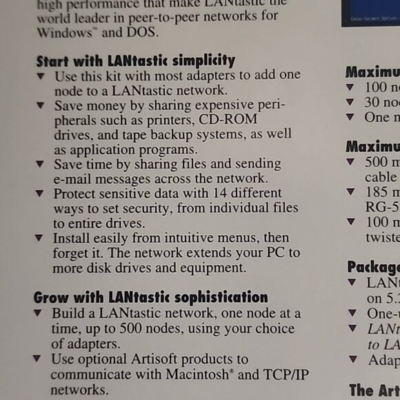 Artisoft LANtastic 5.0 AI Network Single Node Operating System Software Kit - Picture 11 of 12